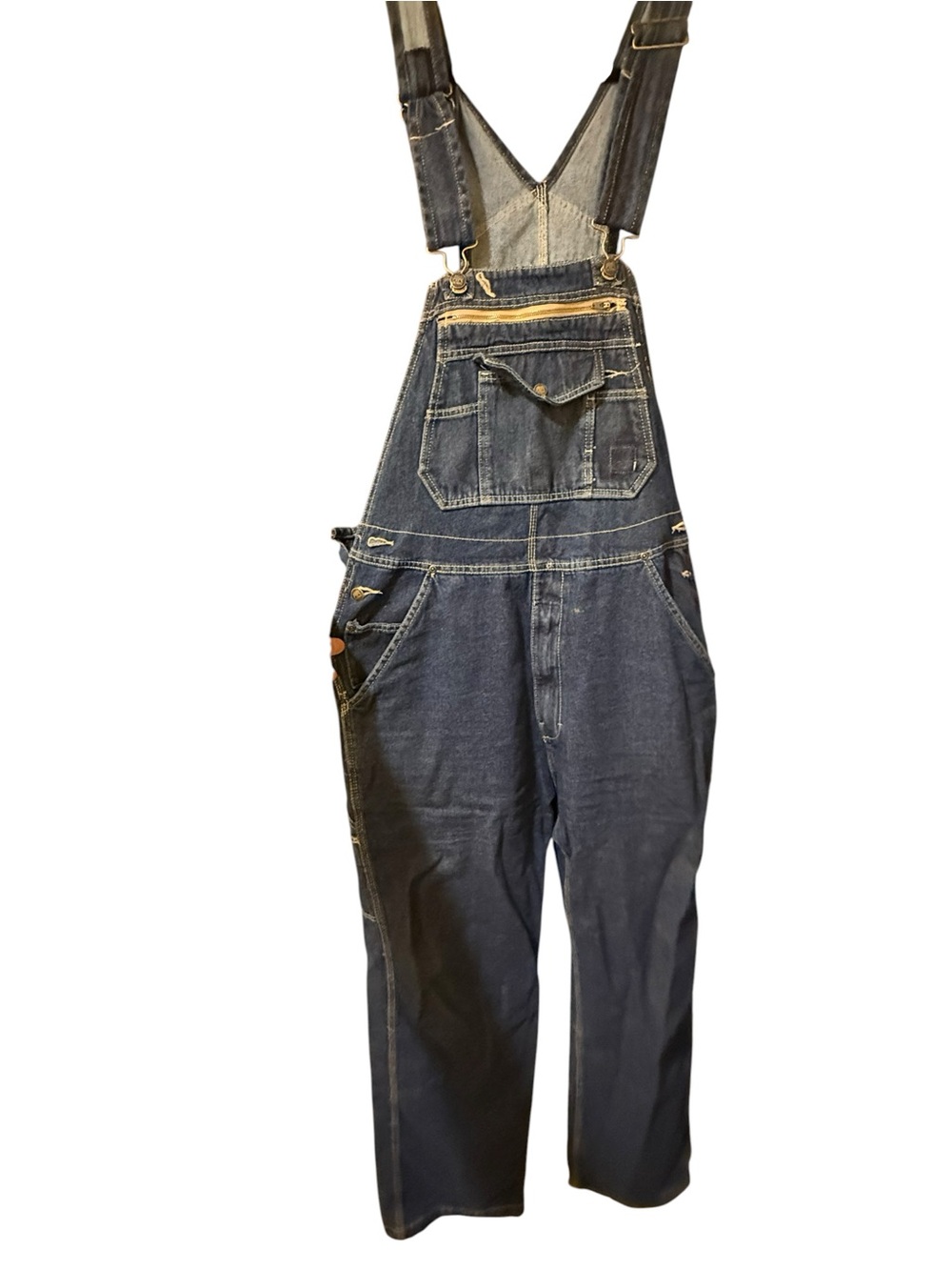 Relaxed Dark Blue Denim Overalls for Men - Classic Utility Style